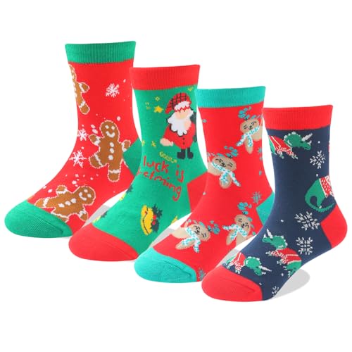 KAKAVENTE Christmas Socks for Kids,4 Pairs Funny Crazy...