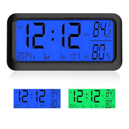 FSTURIOS Car Digital Dashboard Clock, Vehicle Electronic Clock with Automatic Backlight at Night, Solar Power Rechargeable Car Clocks with Time/Date/Temperature/Humidity Display