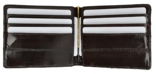 MARSHAL Eel Skin Soft Leather Bifold Wallet with Center Money Clip2