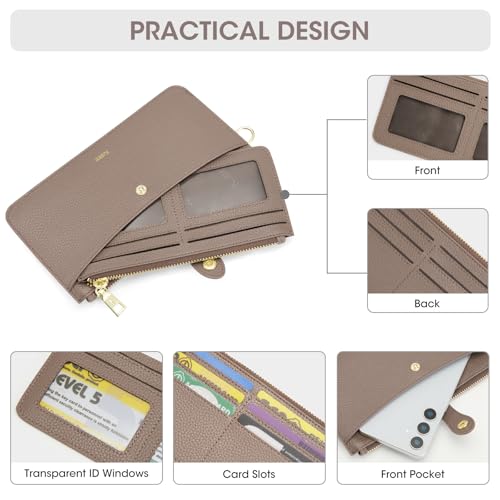 Image of Kattee Leather Wristlet Wallets for Women, RFID Wallets Women, Top Grain Leather Card Holder Phone Purses Clutch Bags