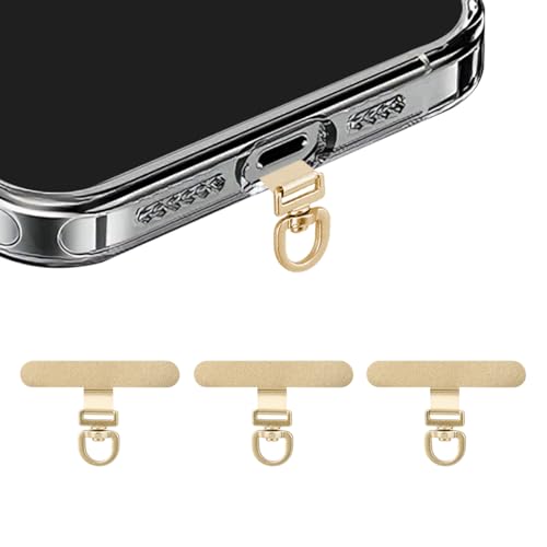 360 Rotating Stainless Steel Phone Tether Tab (Champagne Gold 3-Pack) - Universal for iPhone & Other Phones (Fits Wristbands/Necklaces/Crossbody Straps)