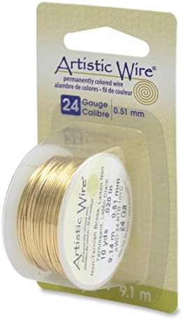 Artistic Wire, 24 Gauge / .51 mm Tarnish Resistant Brass Craft Wire, Gold Color, 10 yd / 9.1 m