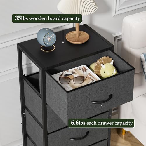 Taotigzu Dresser with 4 Drawers,Fabric Chest of Drawers with Large Storage Space,Narrow Storage Drawers Tower for Living Room,Bedroom,Wooden Top and Metal Frame,28x43x77CM (Black) - Image 5