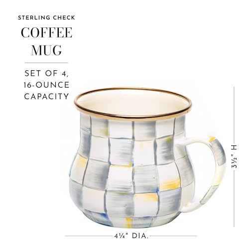 Image of MACKENZIE-CHILDS Enamel Mug Set, Gray-and-White Sterling Check
