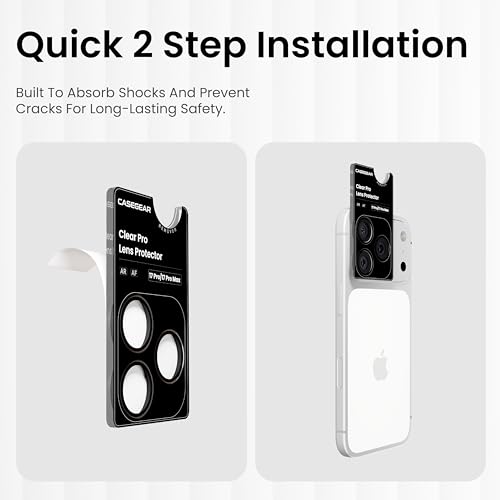 Image of CASEGEAR Clear Pro Camera Lens Protector Compatible With iPhone 17 Pro Max | HD Clarity | Scratch Resistant | Complete Coverage | Easy Installation | Black