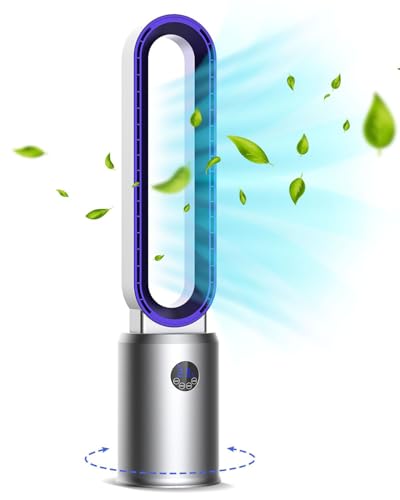 YOPOWER Bladeless Tower Fan with Air Purifier, Adjustable Speeds, and Timer