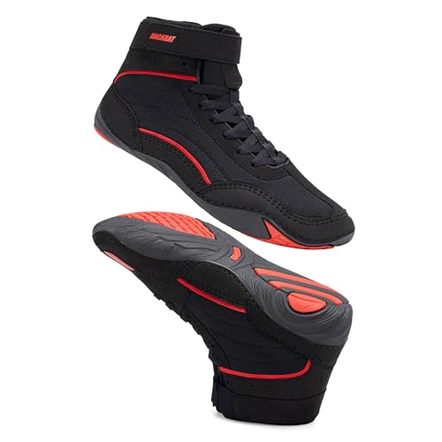 NACARAT Mens Wrestling Shoes High Top Boxing Boots & Weightlifting Sneakers with Non-Slip Sole Breathable Mesh Combat Sports Footwear for Gym Squat and Deadlift Black Size 10.5