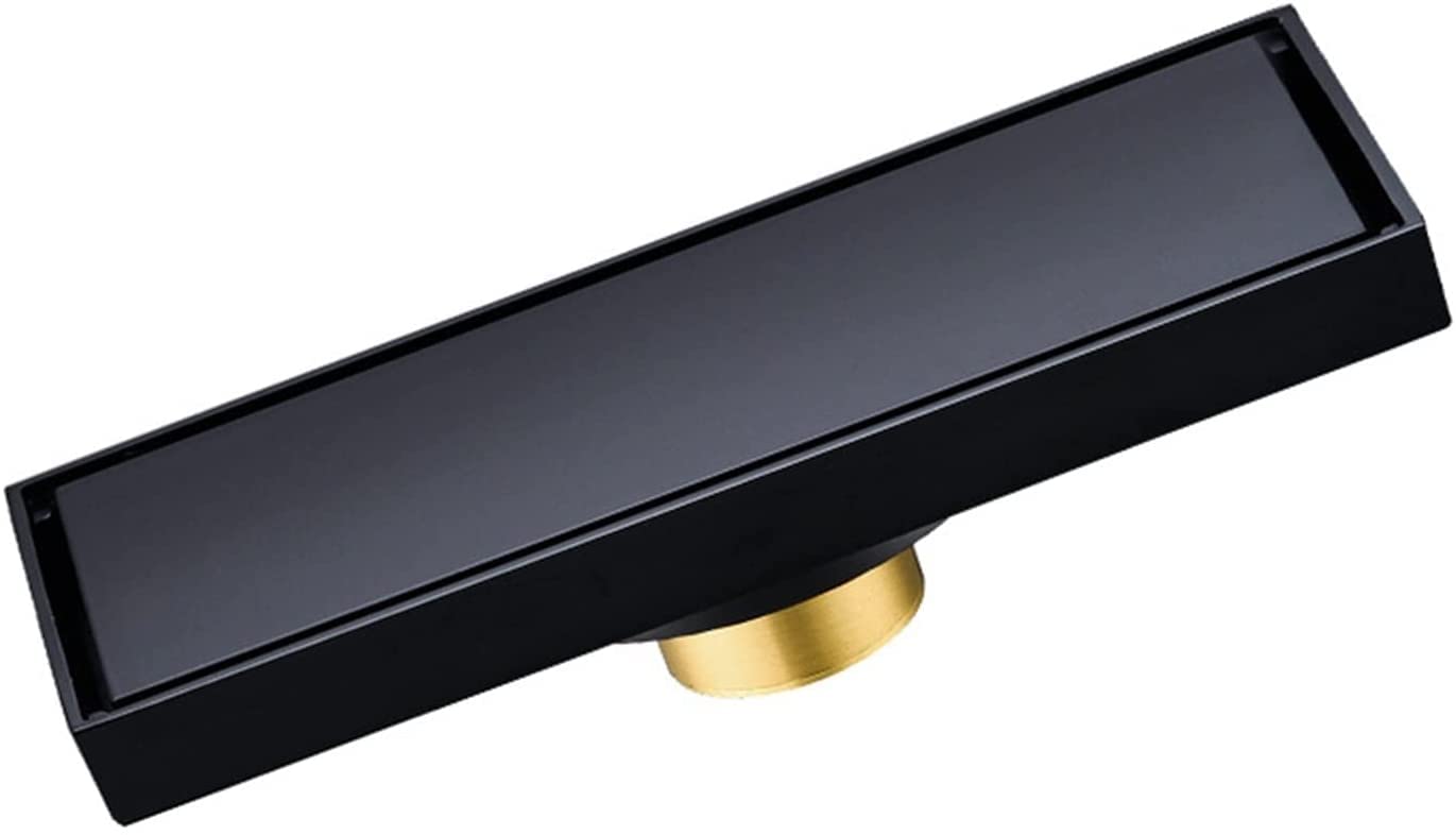 Shower Floor Drain，Linear Drain, Brass Invisible Rectangle(Black,30x8cm(11.8x3.1Inch))
