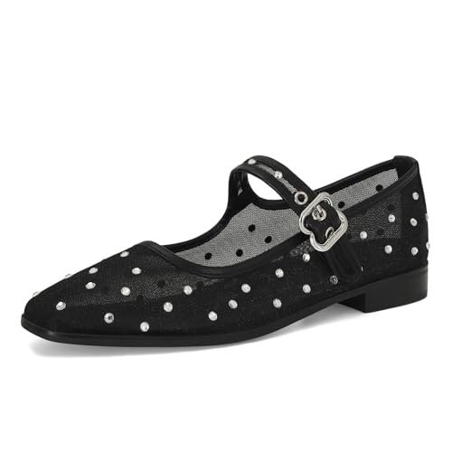 Image of DOEYG Mesh Ballet Flats Shoes for Women Leopard Animal Print Mary Jane Flats Shoes Square Toe Dress Casual Comfortable Velvet Ballerina Shoes