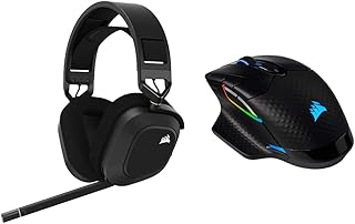 CORSAIR HS80 RGB Wireless Premium Gaming Headset with Spatial Audio, Carbon & Dark CORE RGB PRO, Wireless FPS/MOBA Gaming Mouse with Slipstream Technology, Black, Backlit RGB LED, 18000 DPI, Optical