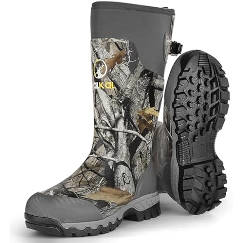 Kalkal Hunting Boots, Waterproof Anti-slip Mens Rain Boots, Insulated Rubber Boots with 6mm Neoprene, for Hunting Working Farming (Grey Camo, Size 8) Cover
