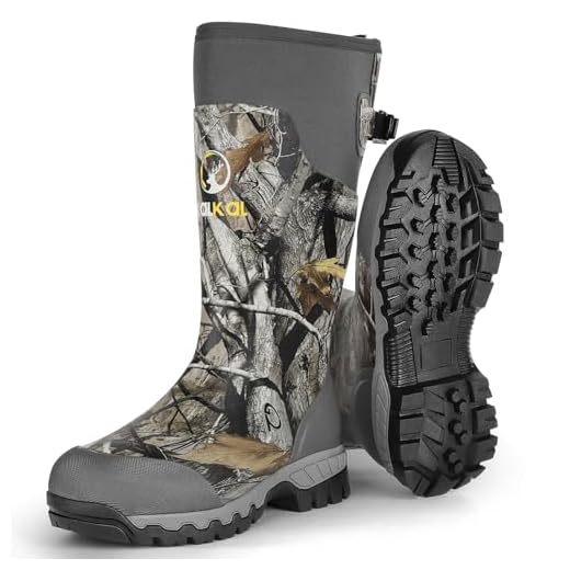 Kalkal Hunting Boots, Waterproof Anti-slip Mens Rain Boots, Insulated Rubber Boots with 6mm Neoprene, for Hunting Working Farming (Grey Camo, Size 12)