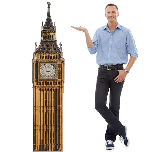 Image of DoubleFill 6 Ft Big Ben Cardboard Cutout British Themed Party Decorations Stand up Life Size London Decorations Big Ben Photo Prop Backdrop for England London Themed Party Decor(Brown,Classic)