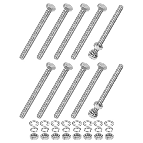 M METERXITY 10-Pack Hex Head Screw Bolt with Nuts Flat &amp; Lock Washers M6x70mm Stainless Steel Bolts and Nuts Kit Fully Threaded Metric Bolt Assortment for Equipment/Machinery