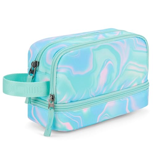 Choco Mocha Blue Pencil Case for Girls, Soft Zipper Pencil Pouch for Teen Girls,Pencil Bag for Kids Girls with 3 Compartments, Teal