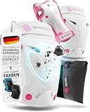 SKATEWIZ Knieschoner Kinder - Schoner Inliner Kinder - Knieschützer - Schützer Inliner Schoner Set - Protektoren Knie und Ellenbogenschützer - Schlittschuhe, Pink White Größe S