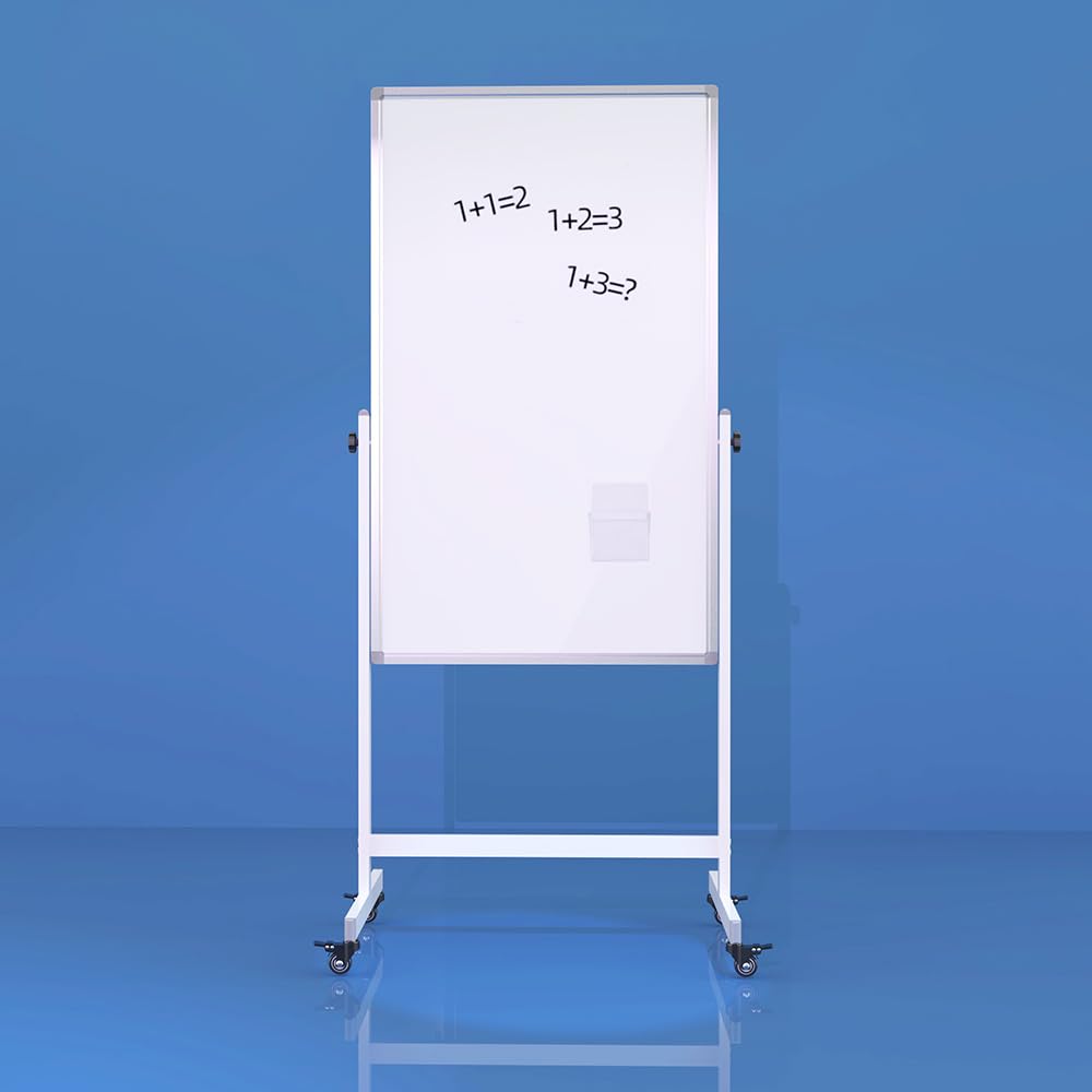 IVOL Mobilna tablica suchościeralna – stal lakierowana na biało – dwustronna – magnetyczna i z regulacją wysokości – 66 x 110 cm