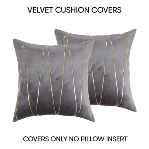 Image of Amazon Brand - Umi Gold Leather Striped Pack of 2 Throw Pillow Covers Velvet Decorative Cushion Covers Cases for Sofa Bedroom Livingroom Car 22 x 22 in Grey Color