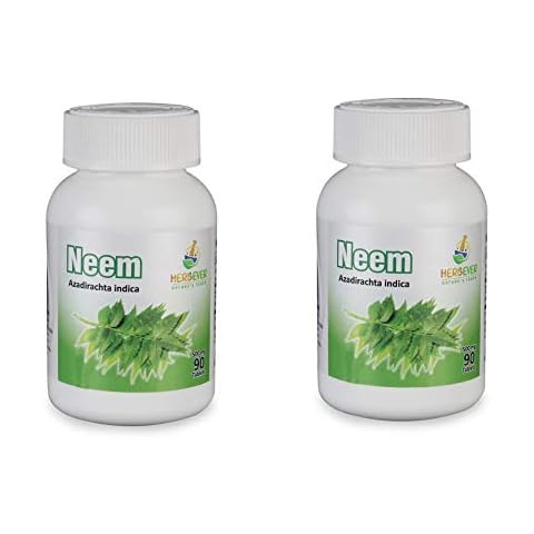 HerbEver Neem for Healthy Skin 90 Tablets 500mg GMO Free Natural Vegetarian Pack of 2 (Total 180 Tablets) Cover