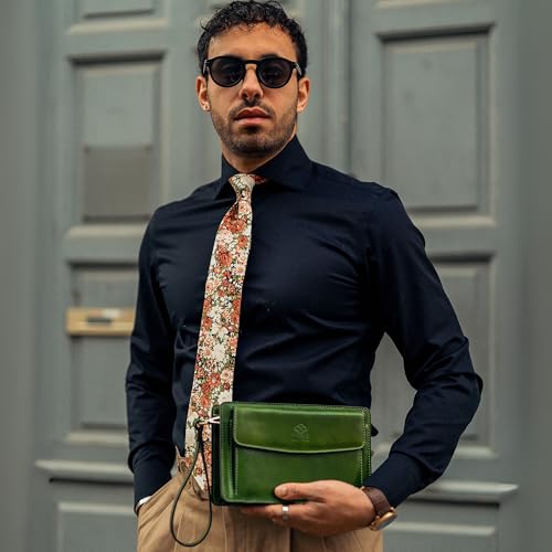 Image of Time Resistance Leather Clutch for Men Organizer Wrist Bag Briefcase Handmade in Italy Gift Box Included