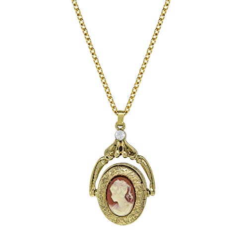 1928 Jewelry Gold Tone Carnelian Cameo Double Locket Spinner Necklace 28