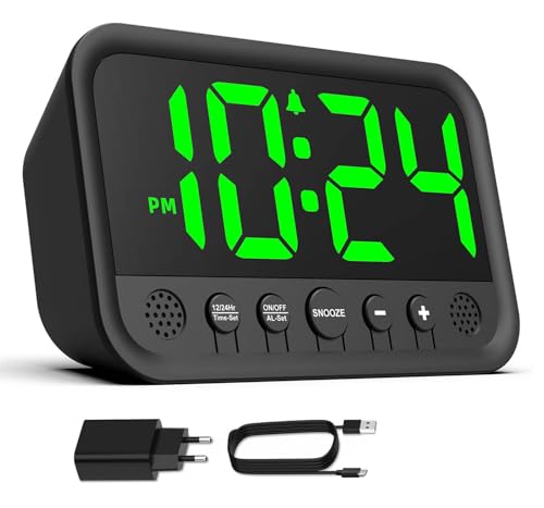 Azyh Réveil Numérique avec Indicateur LED Vert pour Chambre à Coucher, Réveil Haut pour Dormeurs Lourds, Reveil sur Secteur (Adaptateur Inclure) avec...