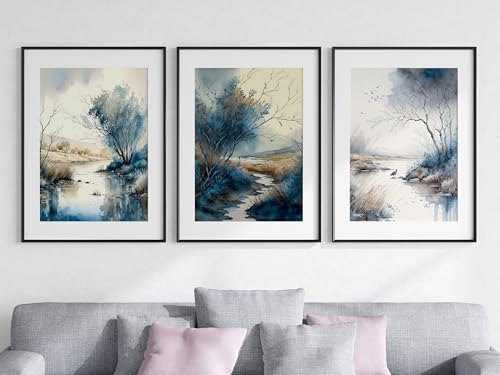 Tableaux paysages bleus impression sur toile de qualite superieure 3P - 4