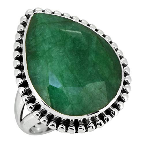 YoTreasure Emerald Green Beryl Solid 925 Sterling Silver Gemstone Ring Jewelry