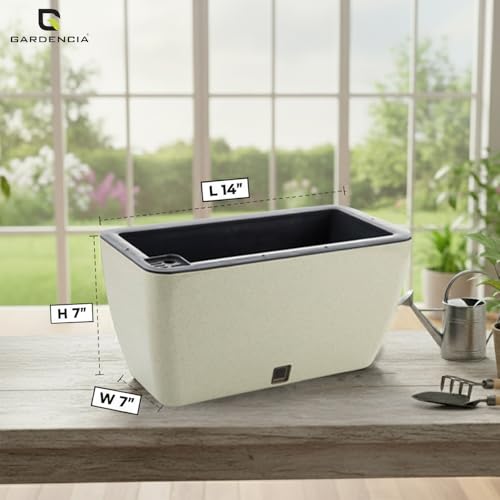 Image of GARDENCIA Self Watering Flower Pots for Outdoor Indoor Gardening /Rectangle Big Plant Pot with Polypropylene UV Material /Decorative Modern Gamla (Pack of 1, Recta Big Stone Cream)