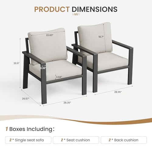 Image of Outdoor Sofa Chair Aluminum Patio Couch Set of 2 All-Weather Patio Sofa Armchair Furniture Set Chairs with Beige Cushions