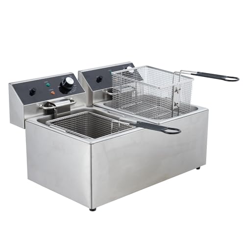 Commercial Electric Deep Fryer, 12L x 2 Dual Tank Stainless Steel Deep Fryer with Frying Basket & Lid, Countertop Fryer for Home Kitchen and Restaurant, 3600W, 110V