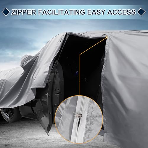 Image of Silver Tone Heavy Duty Waterproof Car Cover for SUV 191 inch-199 inch - All-Weather UV Protected Outdoor Full Exterior Cover with Sun /Snow /Rain Resistance