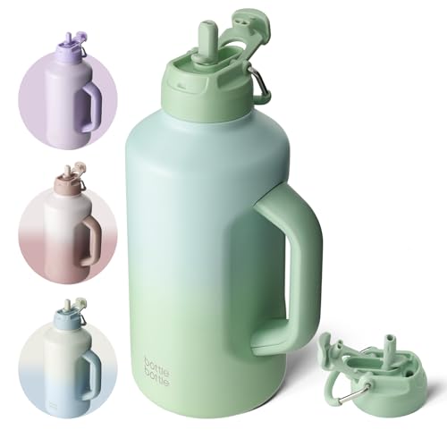 BOTTLE BOTTLE Borraccia termica da 1,9 l, con cannuccia e coperchio a doppio uso, in acciaio inox, con manico, sottovuoto, in acciaio inox, per allenamento e sport (verde sfumato)