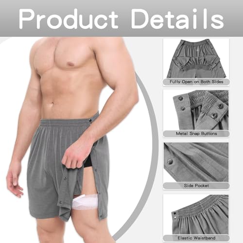 Mens Tear Away Shorts Post Surgery Recovery Pants Adaptive Clothing Both Sides Snap with Pockets for Leg Injures2