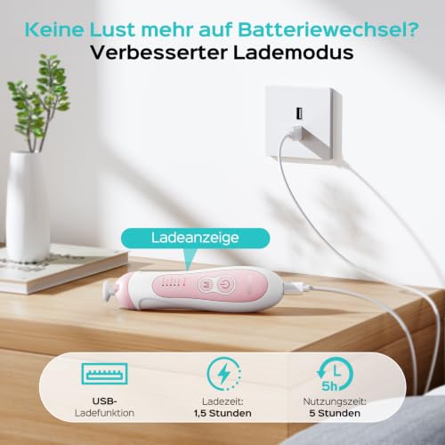 COSLUS C52 Baby Nail File Electric: Fünf Gänge mit LED Sanfter Leuchten 6 Schleifköpfe, geeignet für Babys und Erwachsene – Ansicht 3