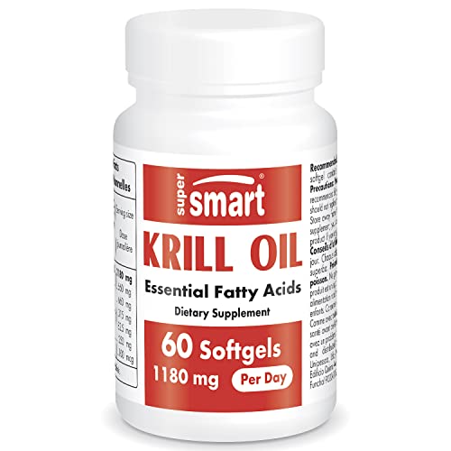 Supersmart - Krill Oil 1180 mg Por Día – Forma de Omega-3 (EPA & DHA) – Con Astaxantina como Antinflamatorio & par el Sistema Cardiovascular – Ácidos Grasos | No OMG & Libre de Gluten – 60 Cápsulas