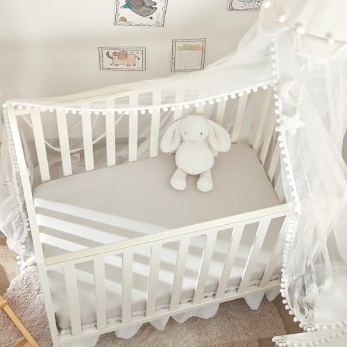 Image of TILLYOU Mini Crib Fitted Sheets 2 Pack - Soft Jersey Knit Microfiber Playpen Bedding Sheet for Baby, Portable Mini Pack n Play Sheet, Machine Washable, 38'' x 24'',Light Gray & Navy Blue