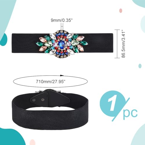 AHANDMAKER Rhinestone Stretch Belt Polyester Elastic Belt Crystal Flower Elastic Belts Rhinestone Flower Waist Belt for Dress Waist Jewelry Accessories for Women2