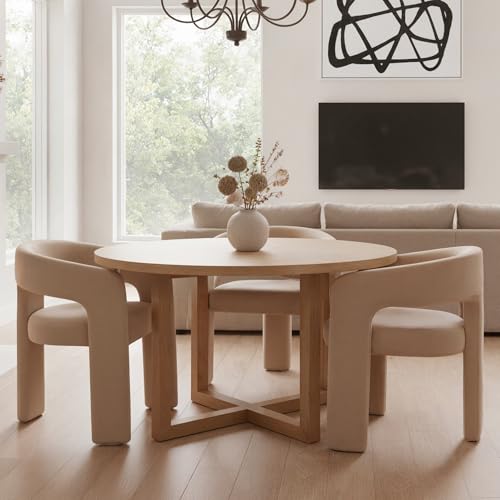 Image of HNY Modern Velvet Barrel Dining Chairs Set of 3, Khaki
