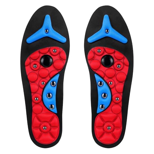 Image of Glitopper Acupressure Magnetic Insoles Orthopedic Massage Insoles with Magnetic Technology Shock Absorption Arch Support Helps Blood Circulation and Relieve Fatigue(Red,S(Men 4-7 /women 5-8))
