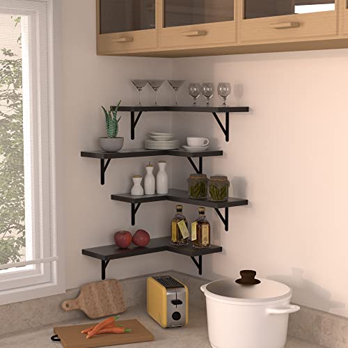 Nature's Source Floating Corner Shelves Set Of 4, Corner Shelves Wall Mounted, Floating Shelves For Bedroom Kitchen Living Room Bathroom Office- Gothic Style (Black, Set Of 4) #TOP1