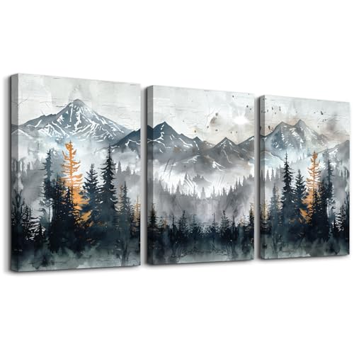 DZRWUBHS Canvas Wall Art for Bedroom Modern Wall Decor for Living Room Office Decorations Mountain Landscape Wall Pictures Foggy Forest Vintage Paintings Artwork Bathroom Home Decor Prints 3 Piece