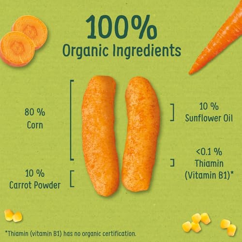 Organix Melty Carrot Puffs, Organic Baby Snack, Finger Food, Multipack, 4 x 18 g Bags Per Pack (4 Packs Total)