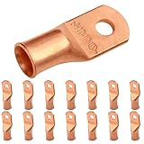 SELTERM 15 Pack 1/0 Gauge 1/0 AWG 1/4 Stud UL Heavy Duty Copper Crimp Lugs Welding Cable Bare Copper Eyelet Lug