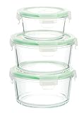 Kinetic GoGREEN Glassworks Series 6 Piece Round Oven Safe Glass Food Storage Container Set with Locking Lid (3 Containers and 3 Lids) 01353