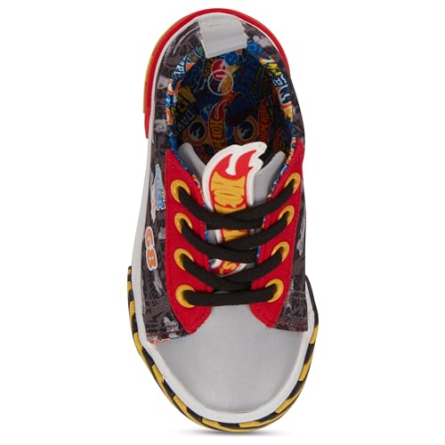 Hot Wheels Toddler Boy Sneakers - Cars, Trucks, Tracks and Engines - Checkered Flag Race Car Lace Up Kids Sneakers3