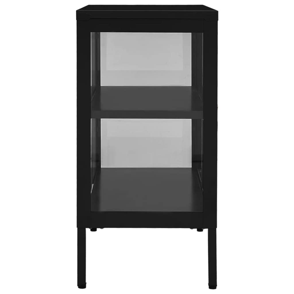 Aparador negro 70 x 35 x 70 cm, acero y cristal, con estantes ajustables, para salón, cocina, pasillo, espacio de almacenamiento versátil