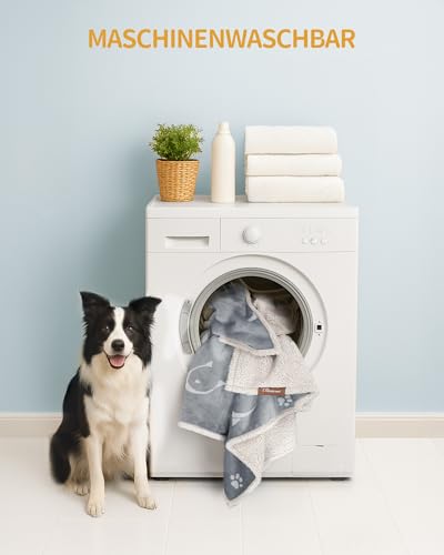 Hzuaneri wasserdichte Hundedecke, katzendecke für Katzen, Sherpa Fleece Haustier Decke für Mittelgroße und Große Hunde, Katzen, L, 150 x 127 cm, maschinenwaschbar, Beidseitiger Sofabezug-Schutz, Grau