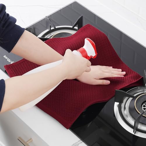 Image of Homaxy 100% Cotton Waffle Weave Kitchen Dish Towels, Ultra Soft Absorbent Quick Drying Cleaning Towel, 13 x 28 Inches, 12-Pack, Burgundy