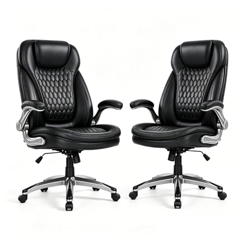 Image of COLAMY Executive Office Chair with Thick Bonded Leather (Black-6686, Set of 2)